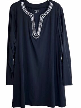 Lands End Womens Swim Shirt Cover Up Size 1X Black Long Sleeve Nylon Spandex
